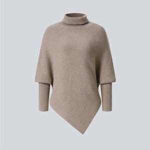 Turtleneck Batwing Asymmetrical Tan Women's Sweater